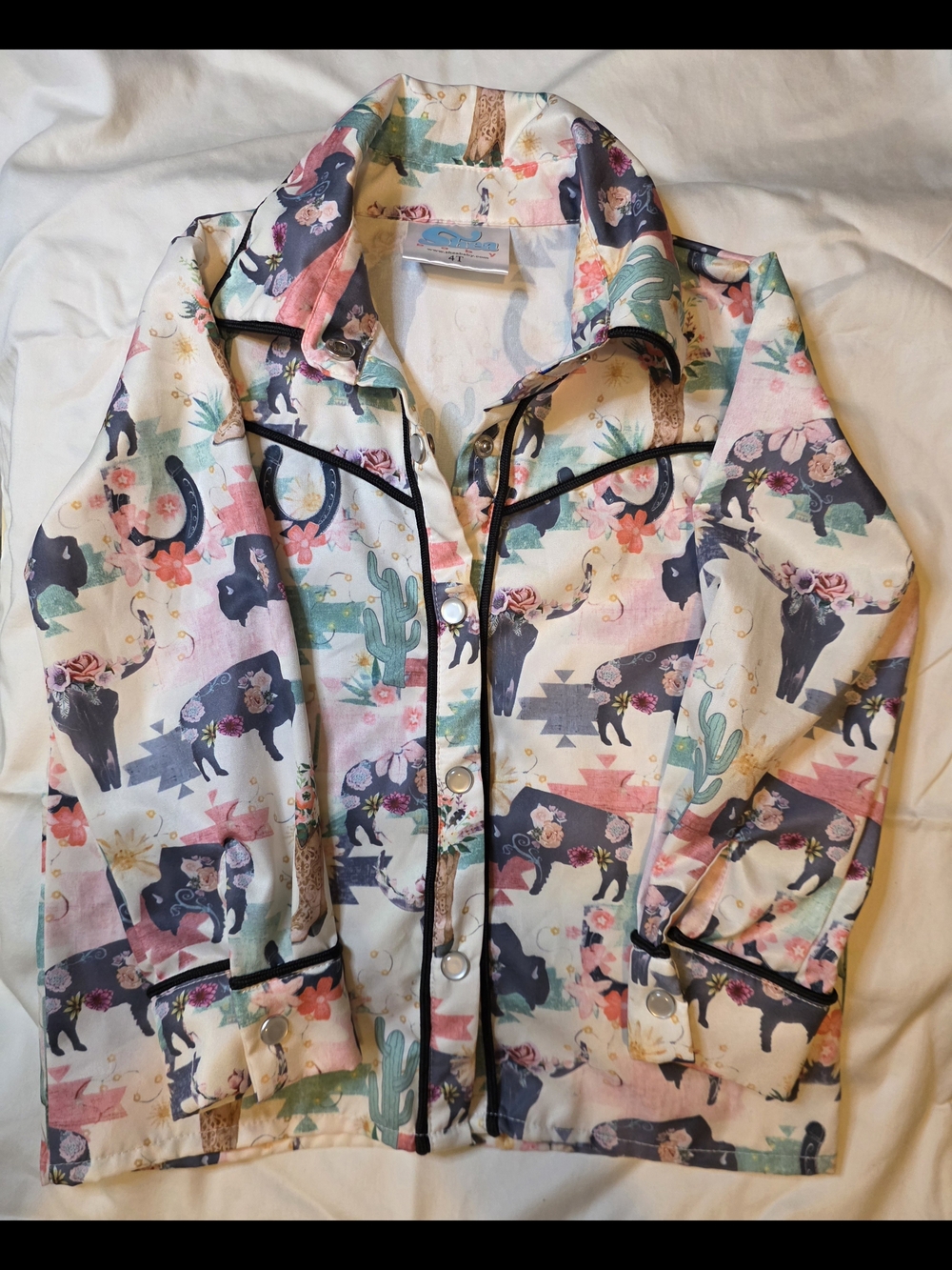 Floral Western Animal Print Kids Pearl Snapped Button-Up Shirt